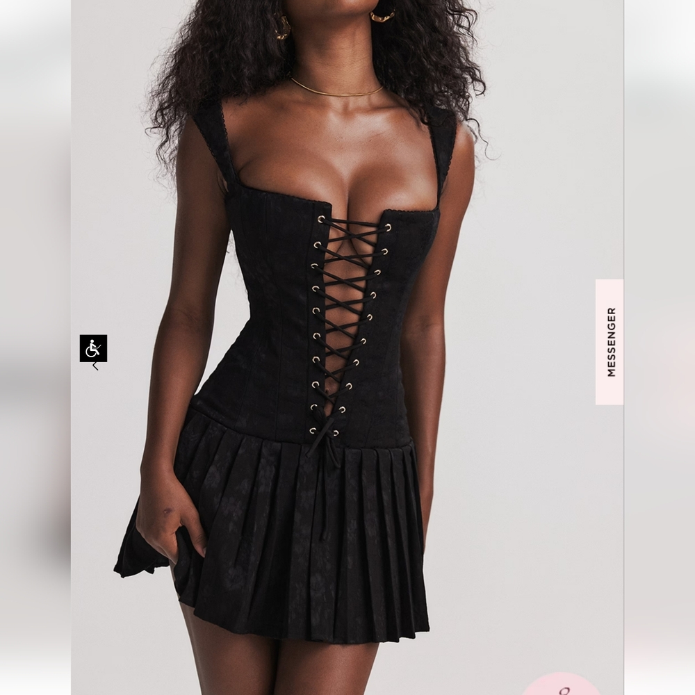 ***1 Left***House of CB Talia Black Pleated Mini Dress - Picture 9 of 16